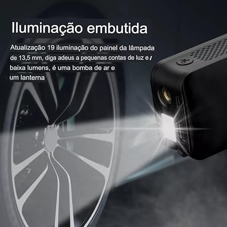 Compressor de Ar Portátil Sem Fio Carsun com Display LCD e Múltiplas Funções - Ideal para Carros, Bicicletas e Esportes - Bomba 4000mAh até 150PSI, Luz LED, Auto-Desligamento