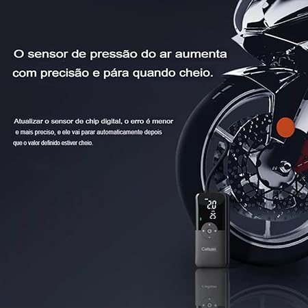 Compressor de Ar Portátil Sem Fio Carsun com Display LCD e Múltiplas Funções - Ideal para Carros, Bicicletas e Esportes - Bomba 4000mAh até 150PSI, Luz LED, Auto-Desligamento