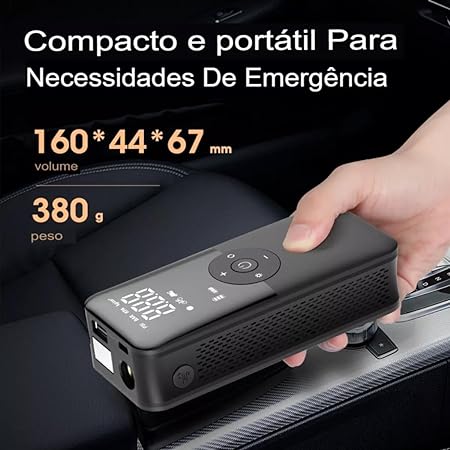 Compressor de Ar Portátil Sem Fio Carsun com Display LCD e Múltiplas Funções - Ideal para Carros, Bicicletas e Esportes - Bomba 4000mAh até 150PSI, Luz LED, Auto-Desligamento