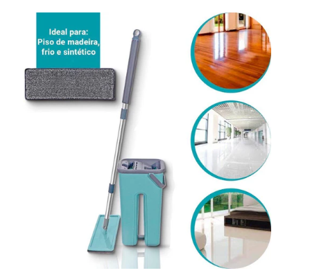 Rodo Flat Mop E Balde Lava E Seca Profissional Com 1 Refil Ultra Absorvente Rodo Mágico Limpeza