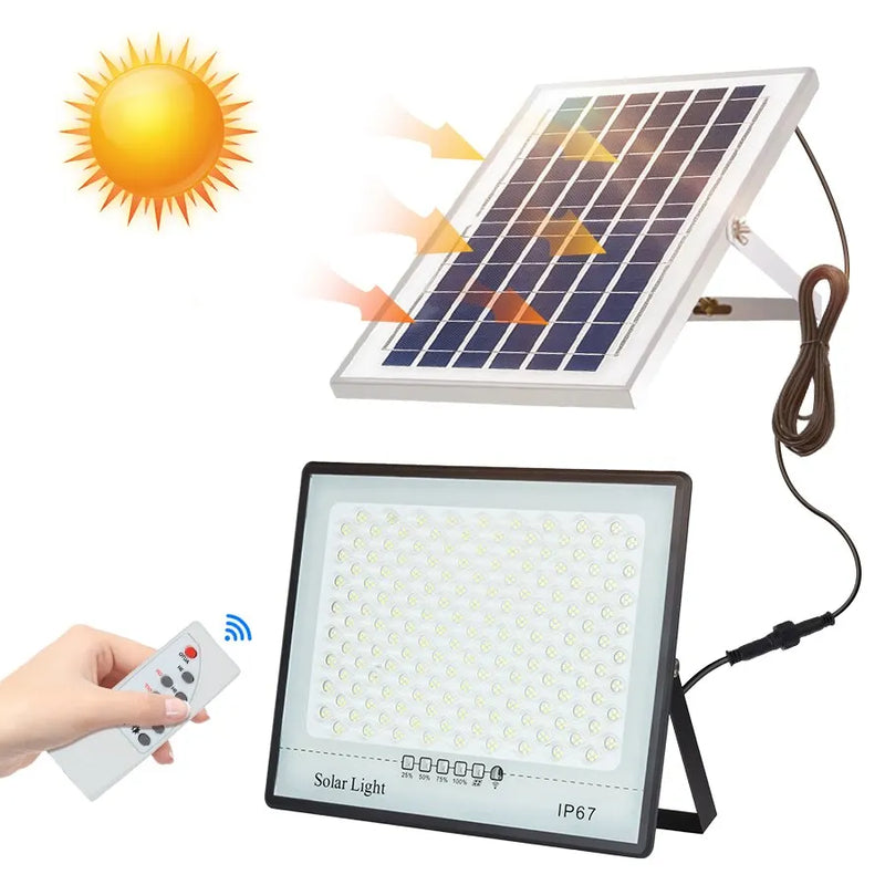 Luminária Solar Externa para Jardim com Sensor de Presença e 100 LEDs de Alta Luminosidade - Resistente à Água IP67, Pode ser Fixada na Parede